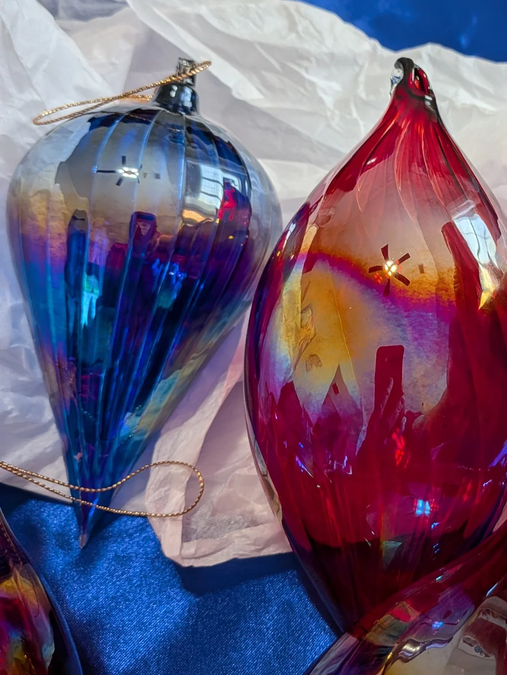 LG Iridescent Glass Teardrop Christmas Ornaments Set Of 4